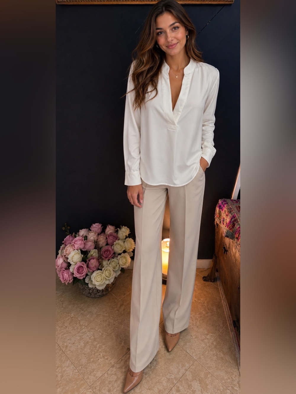 NWT Banana Republic Satin V Neck Popover Blouse